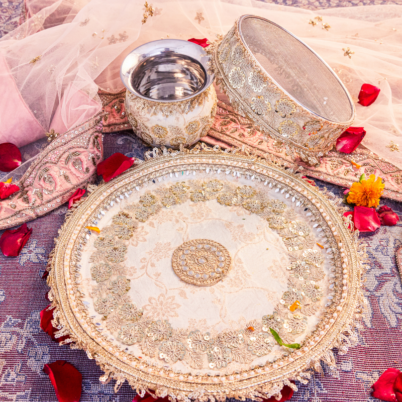 Golden Karwa Chauth Thali Set | Luxe Edition | Pack of 3