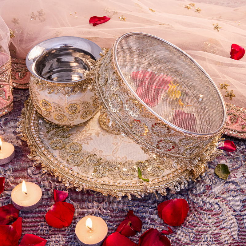 Golden Karwa Chauth Thali Set | Luxe Edition | Pack of 3