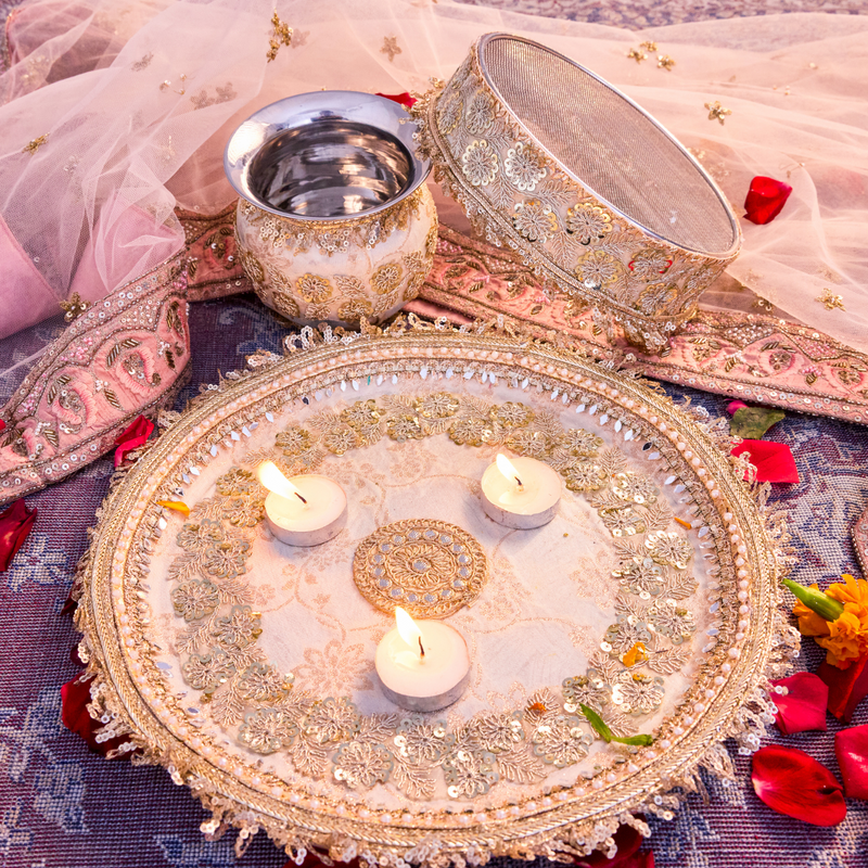 Golden Karwa Chauth Thali Set | Luxe Edition | Pack of 3