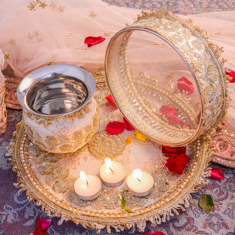 Golden Karwa Chauth Thali Set | Luxe Edition | Pack of 3