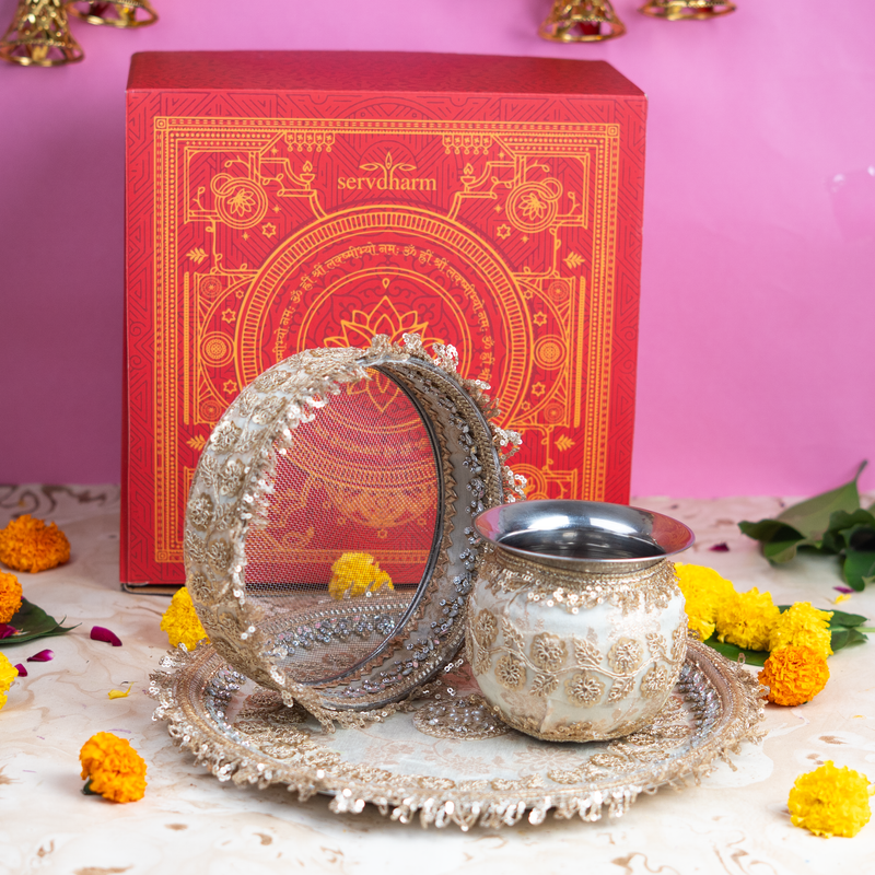 Golden Karwa Chauth Thali Set | Luxe Edition | Pack of 3