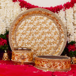 Golden Karwa Chauth Thali Set with Embroidery
