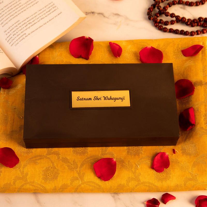 Guru Nanak Dev Ji Brown Premium Pooja Gift Box, Pooja Peti with Golden Temple