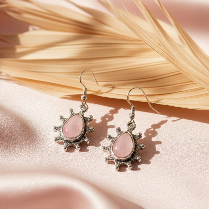 Rose Quartz Heart Healing Crystal Earrings