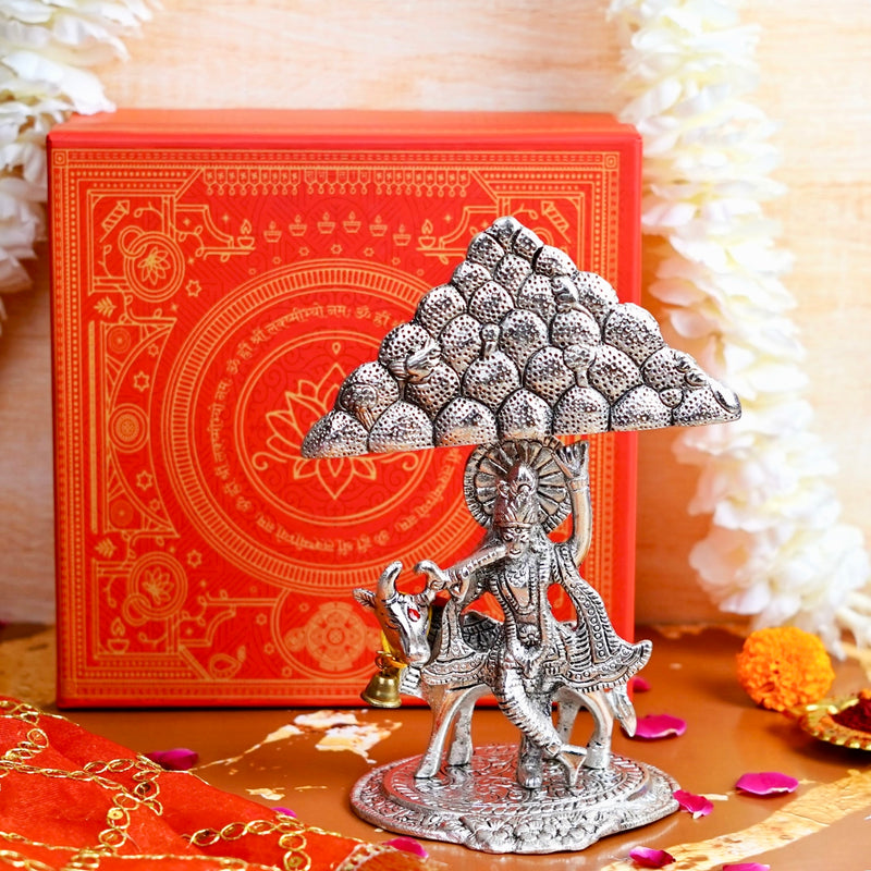 Govardhan Krishna Idol 8.5" Silver Plated | 480g