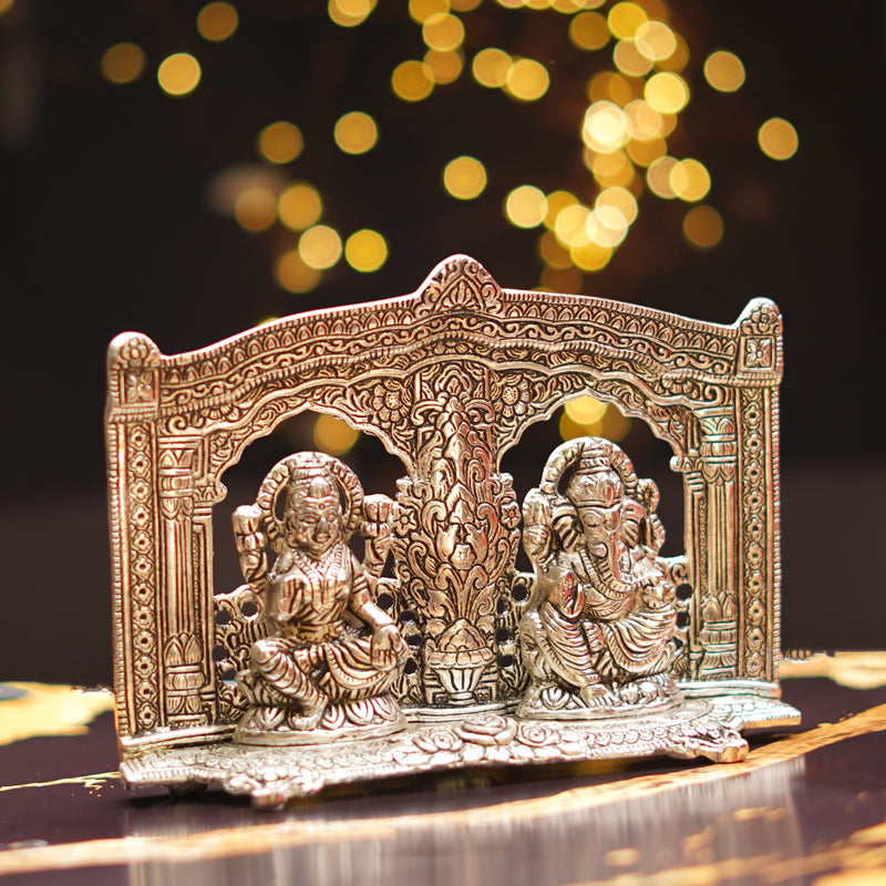 Silver Lakshmi Ganesh Idol 6 Inch