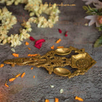 Intricately Designed Aarti Diya, Three Wicks Aarti Diya in Pure Brass for Gifting