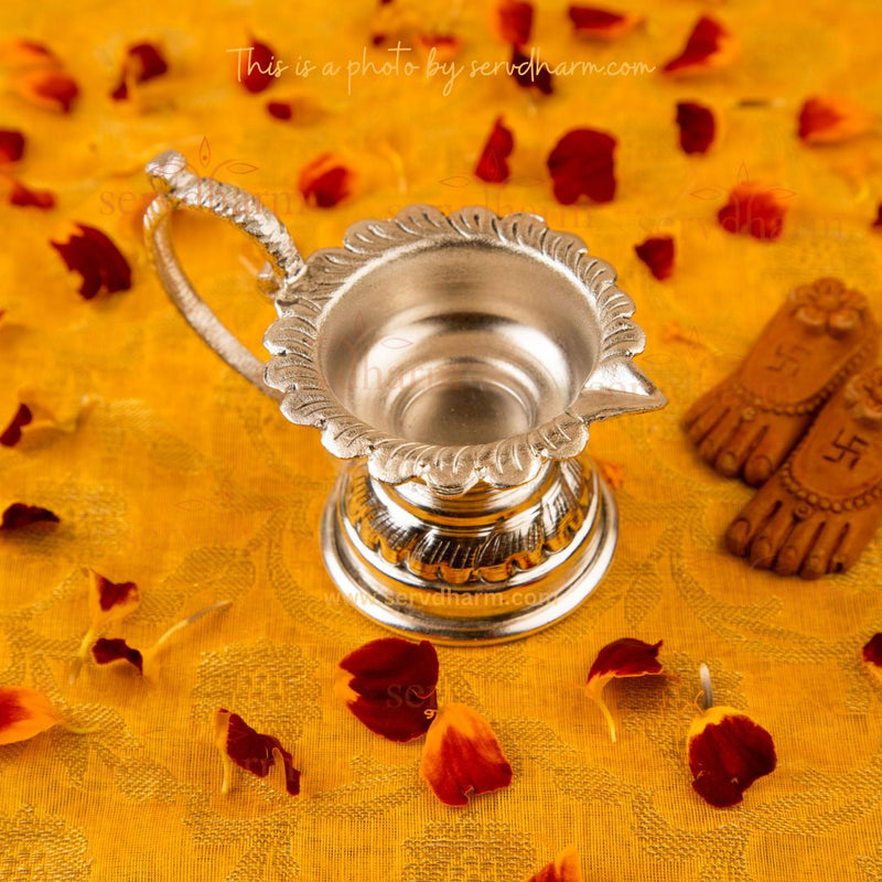 Intricately Designed Silver Plated Pooja Thali Set with Floral Patterns