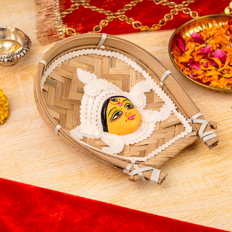 Kulo Durga Shola Pith Maa Durga Face on Bamboo Soop (8 Inch )