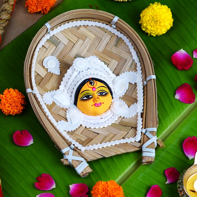 Kulo Durga Shola Pith Maa Durga Face on Bamboo Soop (8 Inch )