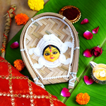 Kulo Durga Shola Pith Maa Durga Face on Bamboo Soop (8 Inch )