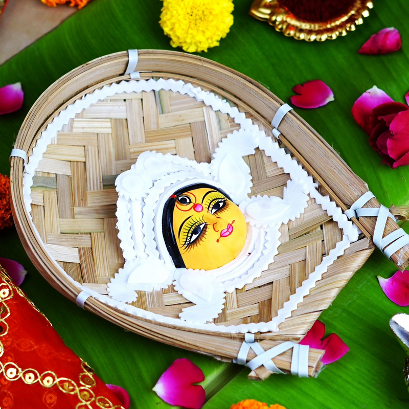Kulo Durga Shola Pith Maa Durga Face on Bamboo Soop (8 Inch )