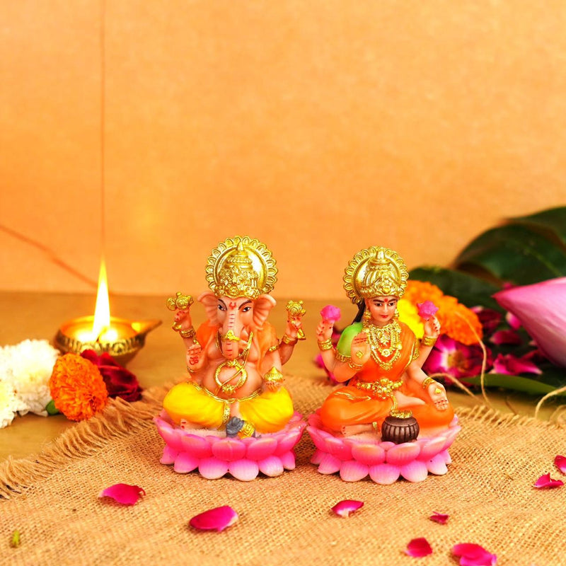 Multi Colour Lakshmi and Ganesh Resin Idol 4 Inch