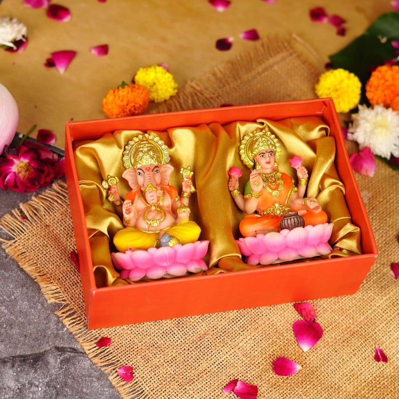 Multi Colour Lakshmi and Ganesh Resin Idol 4 Inch