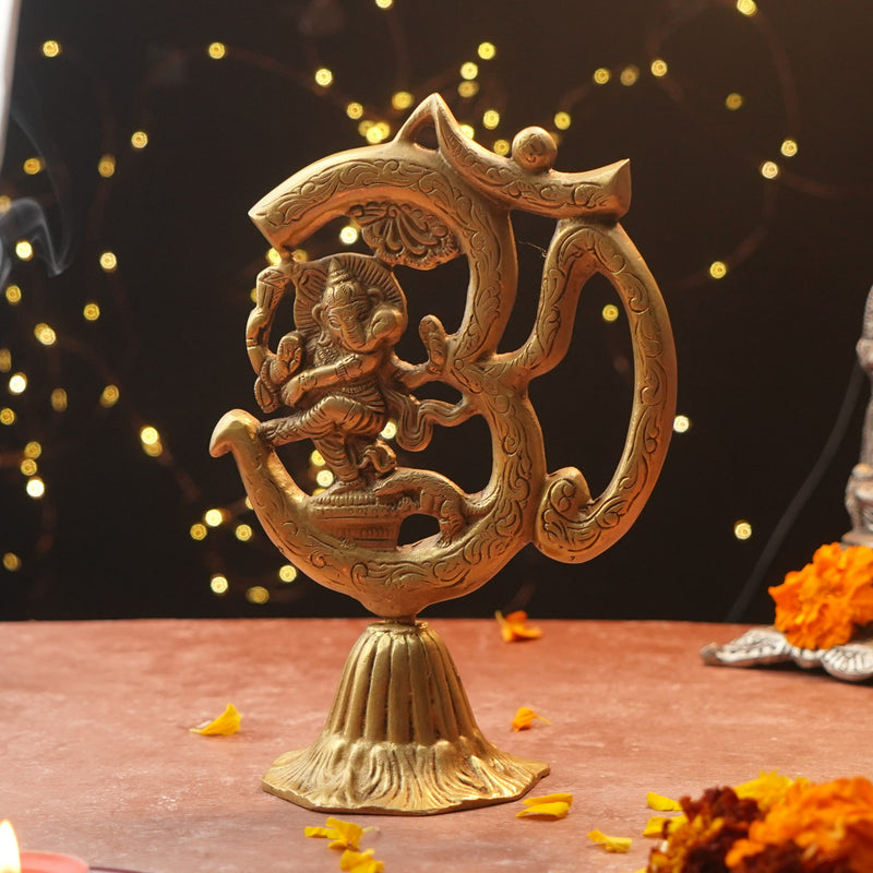 Om Ganesha Pure Brass Showpiece | 8.5 Inch Height | 700 Grams Brass
