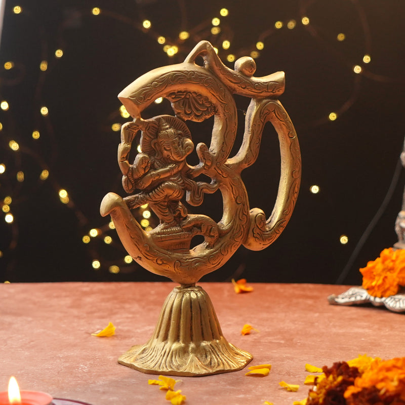Om Ganesha Pure Brass Showpiece | 8.5 Inch Height | 700 Grams Brass