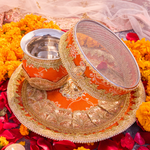 Orange Karwa Chauth Thali Set | Luxe Edition | Pack of 3