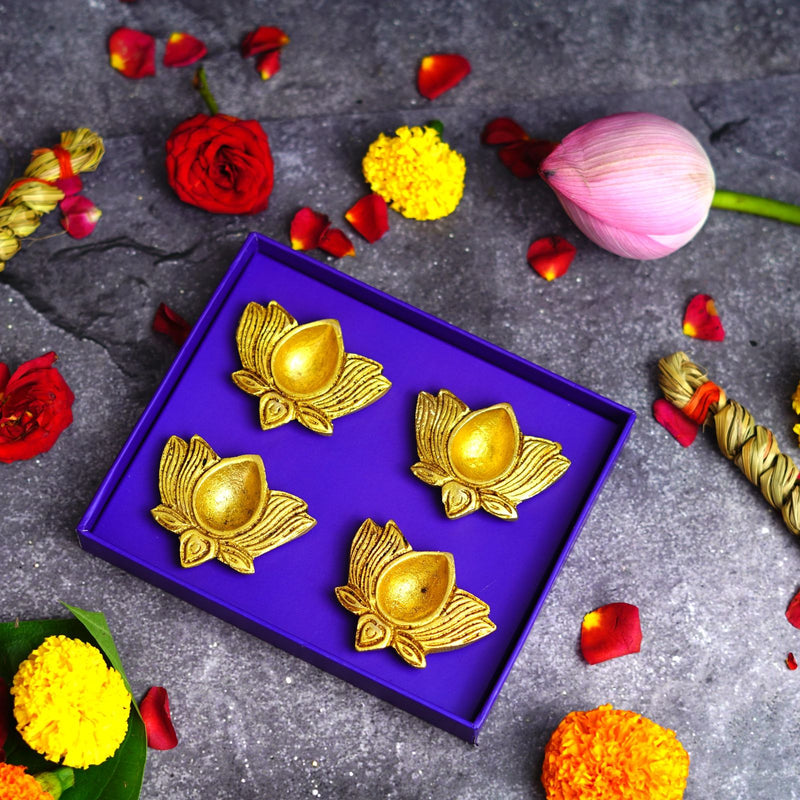 Brass Kamal Diya (Set of 4 Diyas)