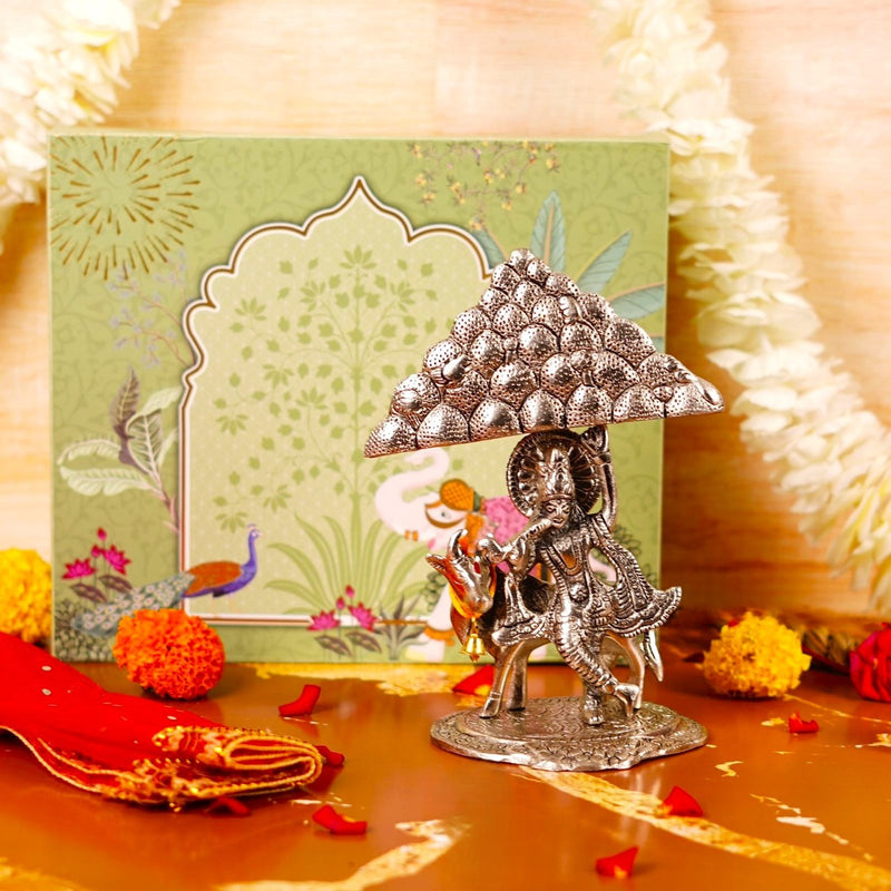 Govardhan Krishna Idol 8.5" Silver Plated | 480g