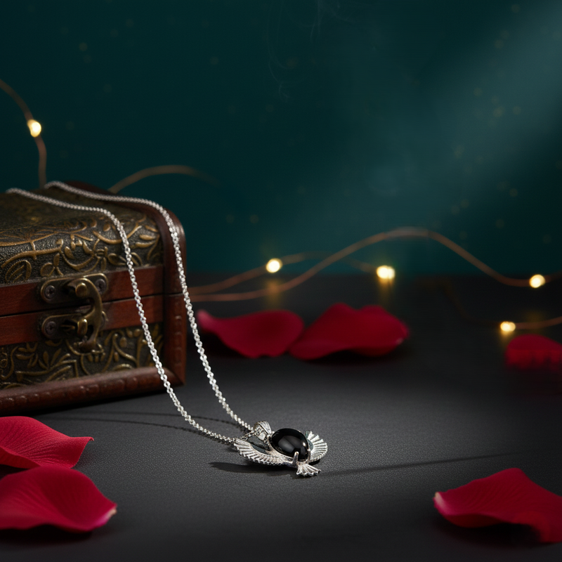 Black Obsidian Phoenix Rising Pendant With Chain