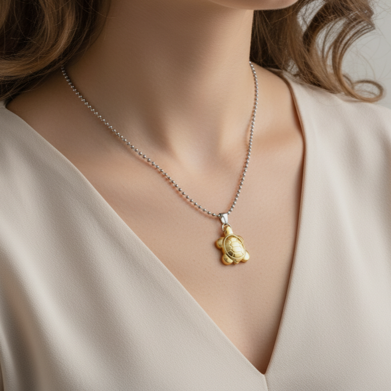 Pyrite Turtle Pendant with Chain