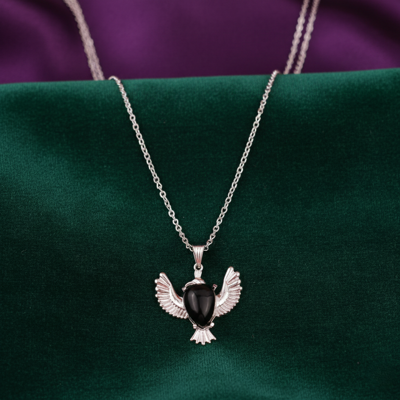 Black Obsidian Phoenix Rising Pendant With Chain – ServDharm