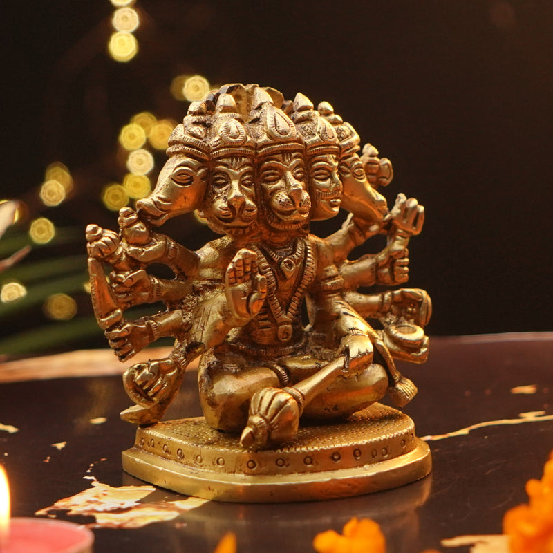 Panchmukhi Pure Brass Hanuman Murti for Daily Worship, 800 Grams Pure Brass
