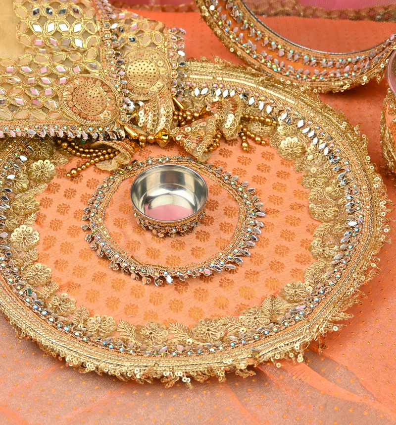 Peach Karwa Chauth Thali Set