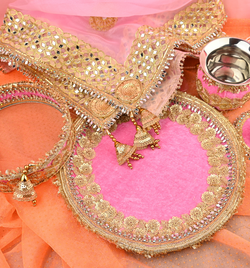 Pink Karwa Chauth Thali Set