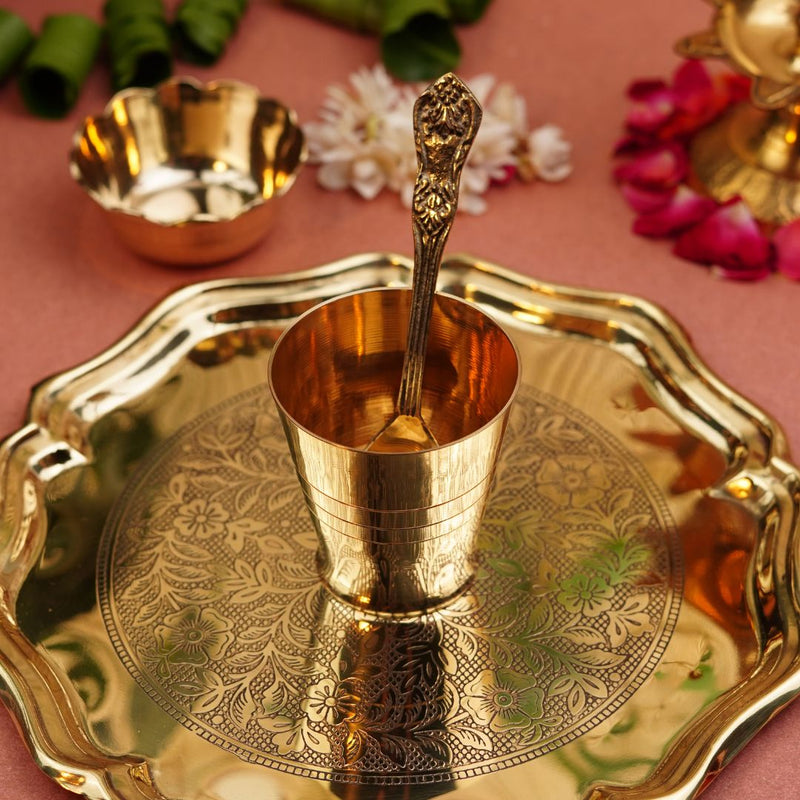 Pure Brass Regal Pooja Thali Set (8 Inch)