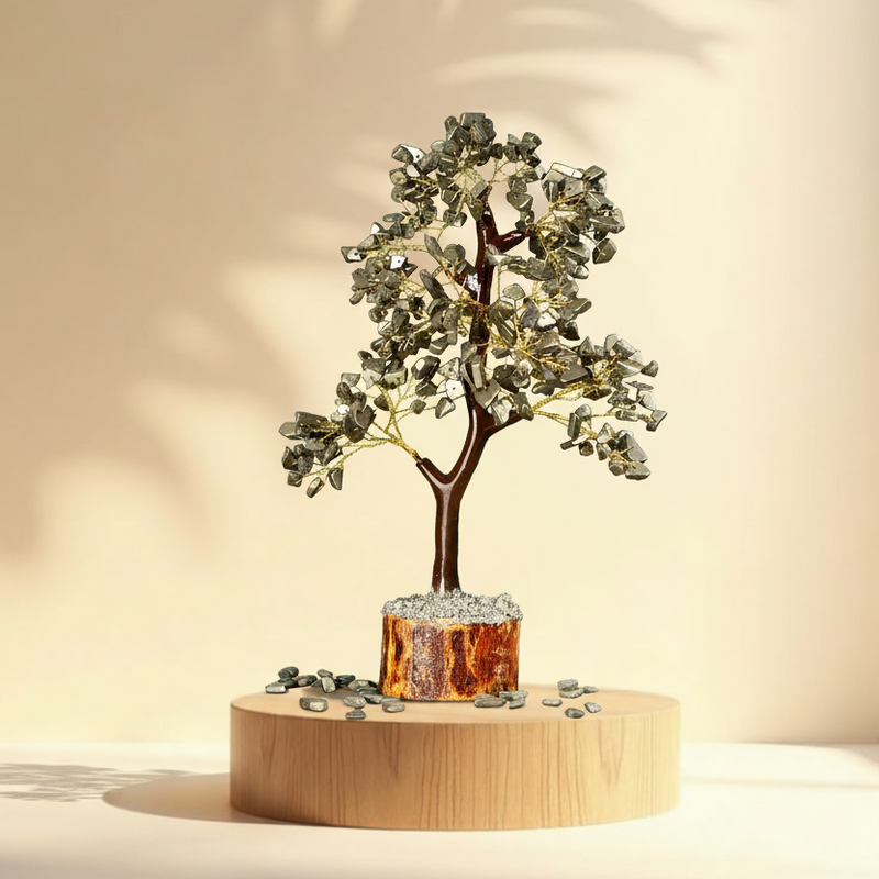 Arbre De Richesse En Pierre De Pyrite, 300 Perles, Pour La Confiance Et L'abondance