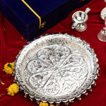 Silver Plated Thali Set 11" | Luxury Edition Pooja Thali Set of 10