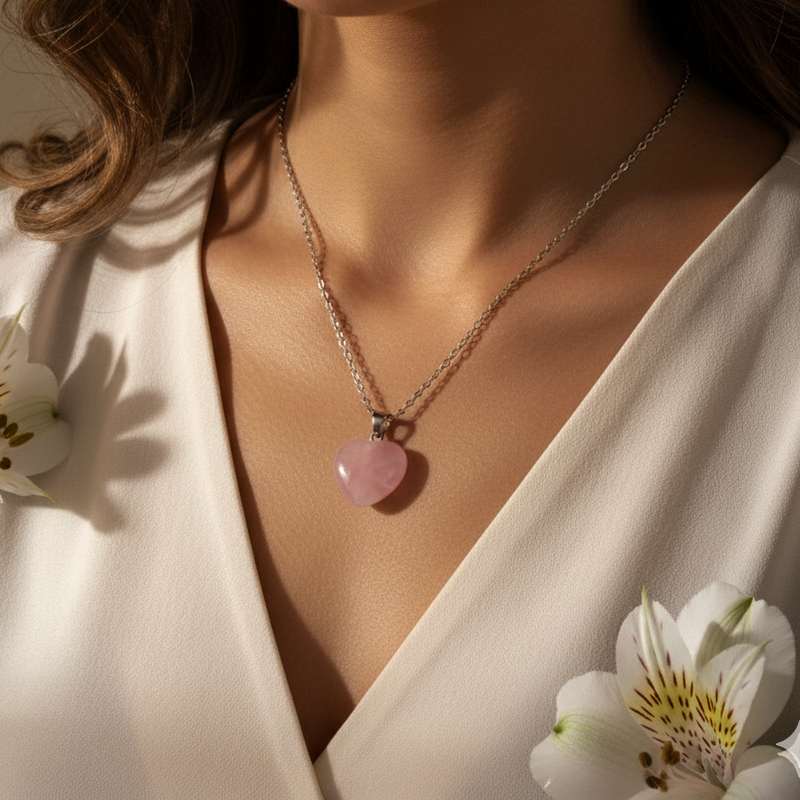 Rose Quartz Heart Pendant with Chain