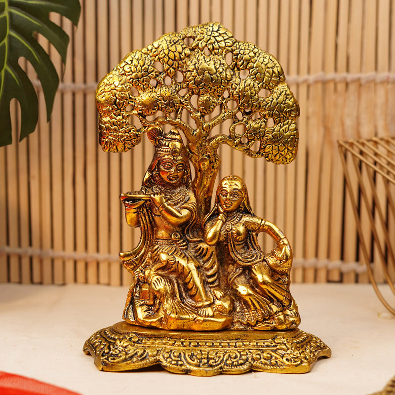 Gold Plated Radha Krishna Statue (7 Inch) | Idol for Gifting
