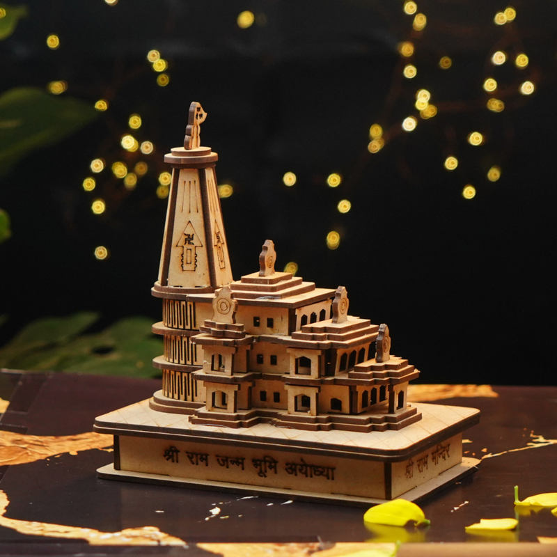 Ram Mandir Wooden Showpiece 7"