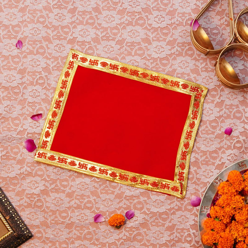 Red Aasan with Swastik Design (9.5 Inch)