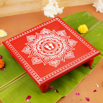 Red Aipan Laxmi Charan Pooja chowki 11x11 Inch