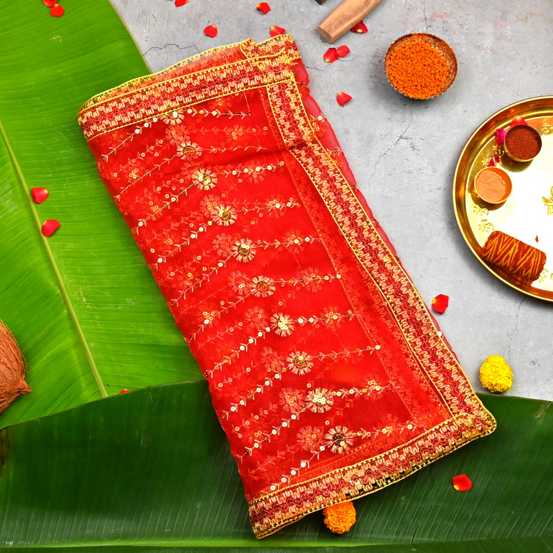 Red Floral Mata Chunri 46x 20 "