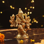 Pure Brass Riddhi Siddhi Ganesh ji Statue, H: 4.5 inches