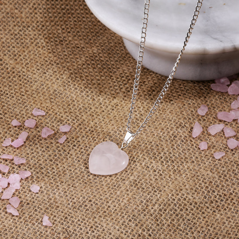 Rose Quartz Heart Pendant with Chain