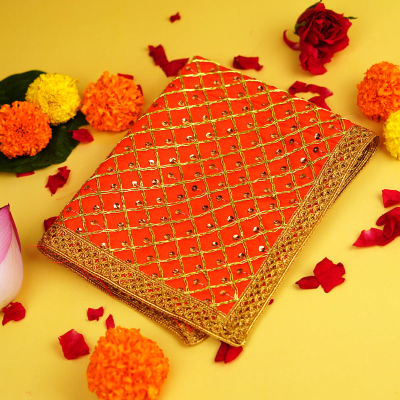 Orange Premium Fabric Pooja Aasan 12"