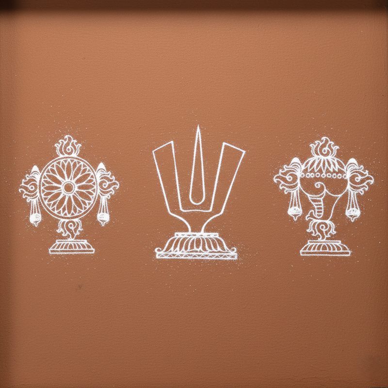 Shankh Chakra Namah Wooden Kolam Stencil 9 x 5 Inch