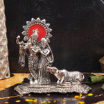 Silver Plated Radha Krishna with Cow Idol