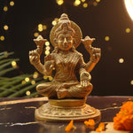 Smiling Mata Lakshmi Pure Brass Idol 6 Inch