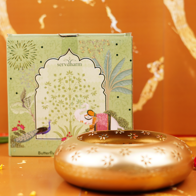Butterfly Gold Plated Urli ( 7 Inches )