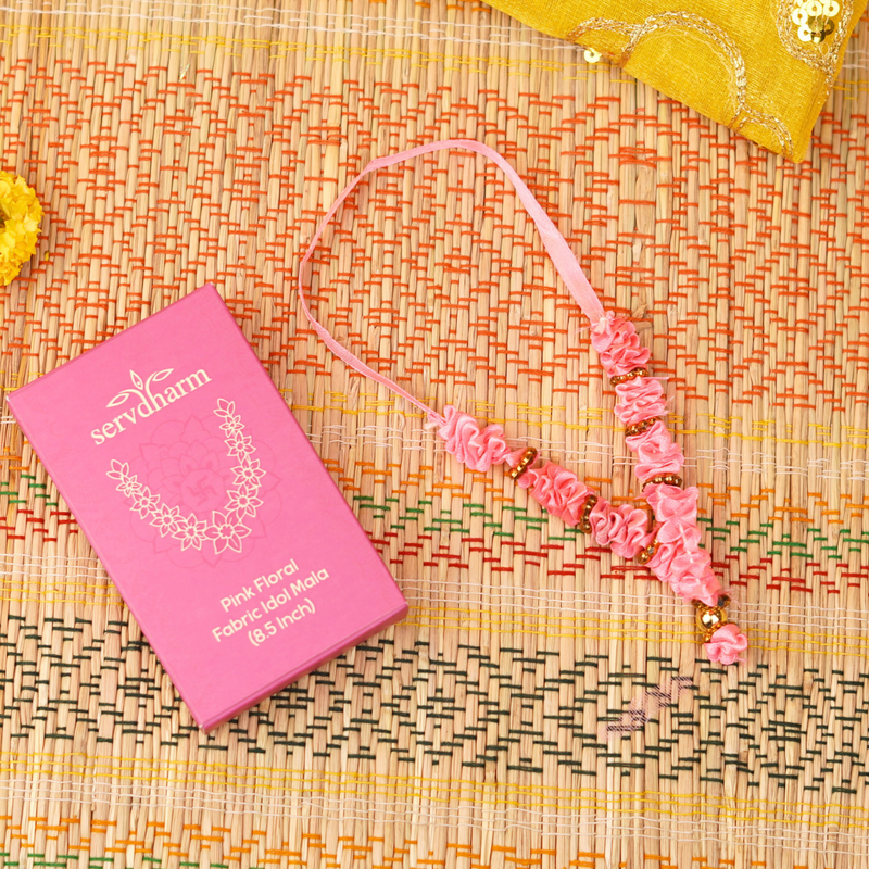 Pink Floral Fabric Idol Mala 8.5" | 4g