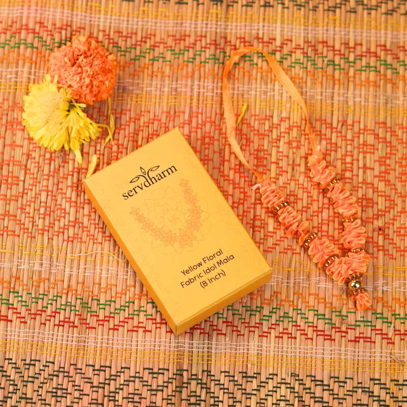 Yellow Floral Fabric Idol Mala 8" | 4g