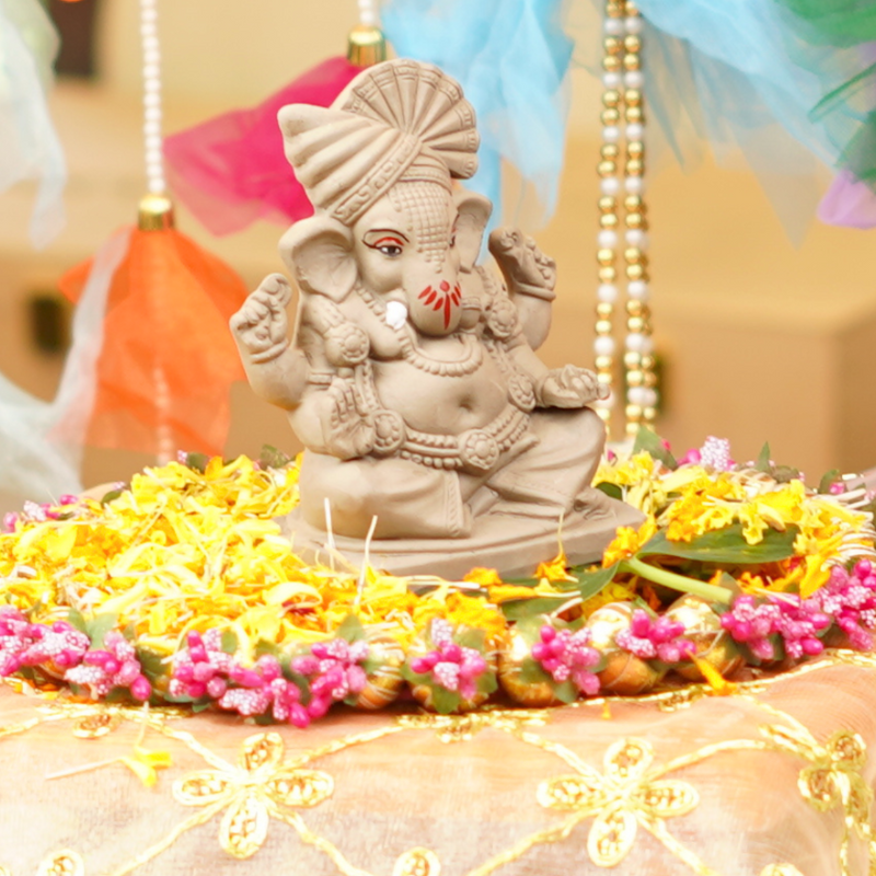 Mangalmurti Clay Ganesha Idol | 5" from Sacred Ganga Mitti | Immersible & Earth-Friendly