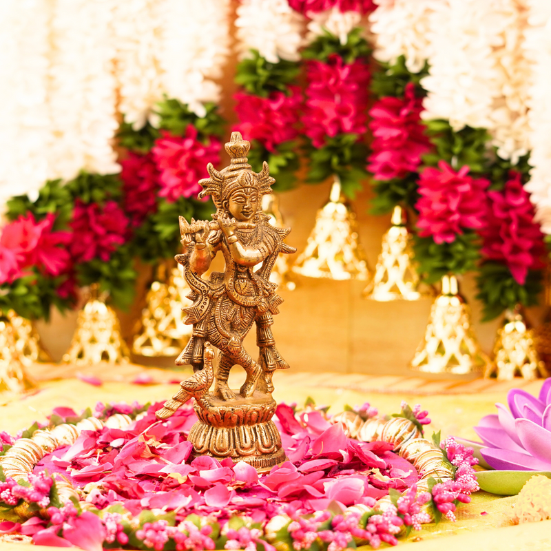 Pure Brass Krishna with Flute 7" | 720g