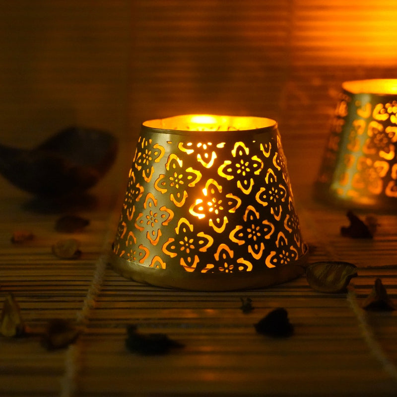 Votive Golden Tealight Holder with Floral Cutouts